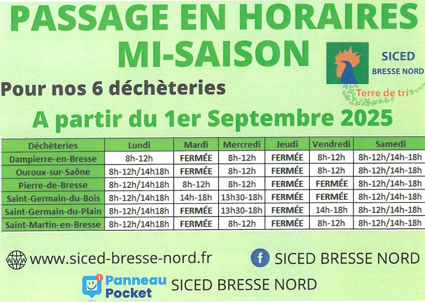 Horaires de mi-saison